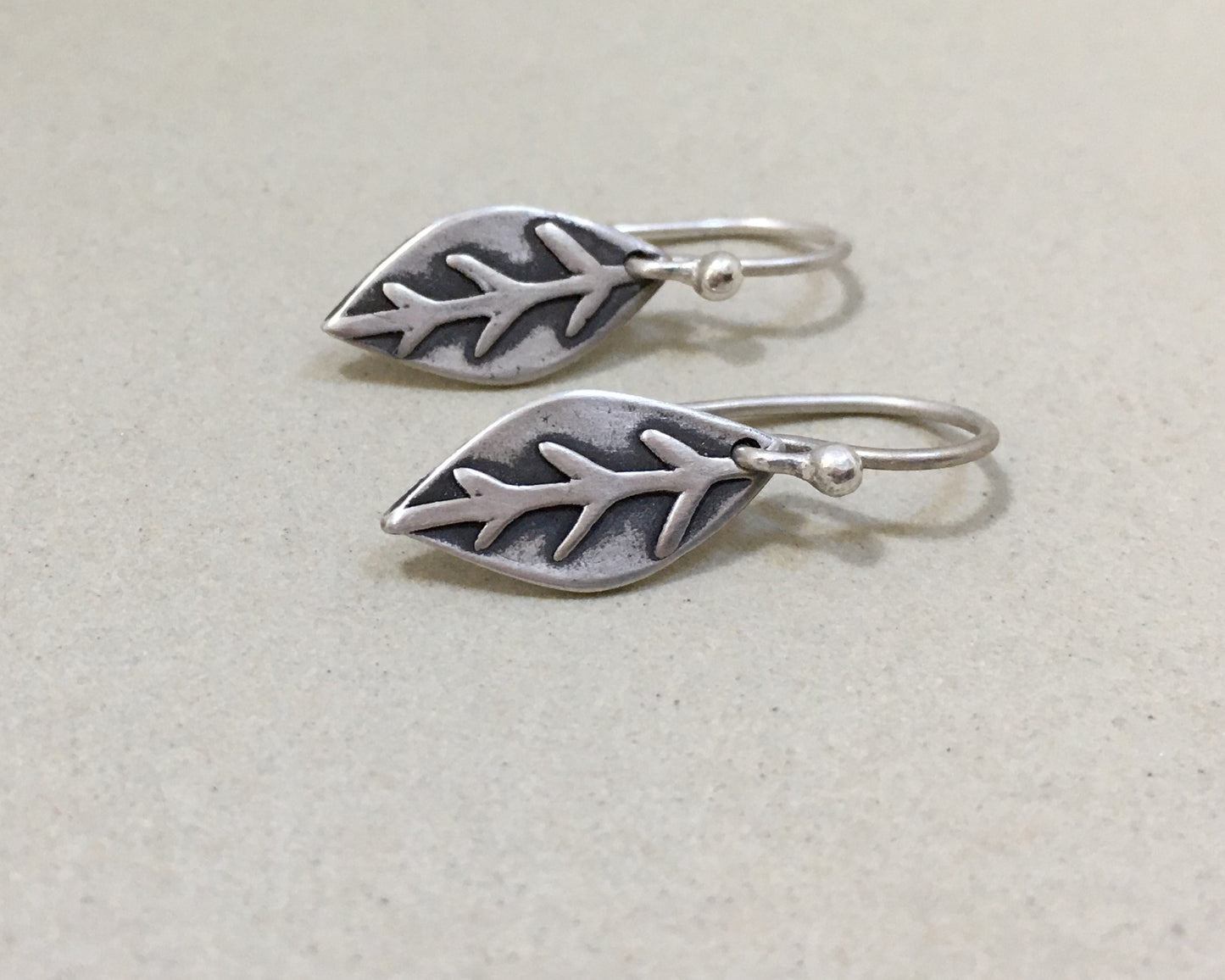 Little silver leaf earrings - simple rustic design