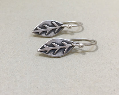 Little silver leaf earrings - simple rustic design