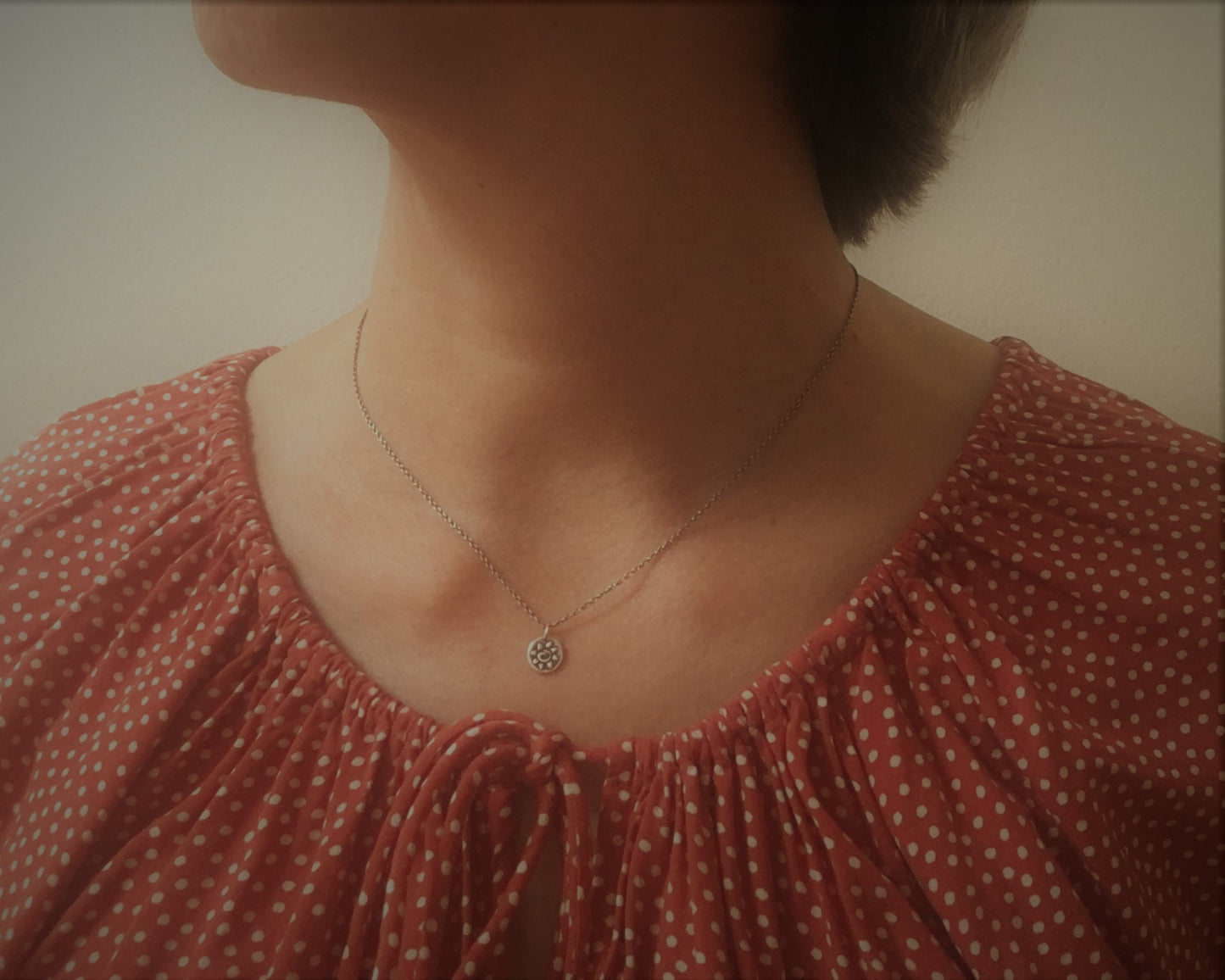 Tiny tribal style sun necklace in oxidized sterling silver