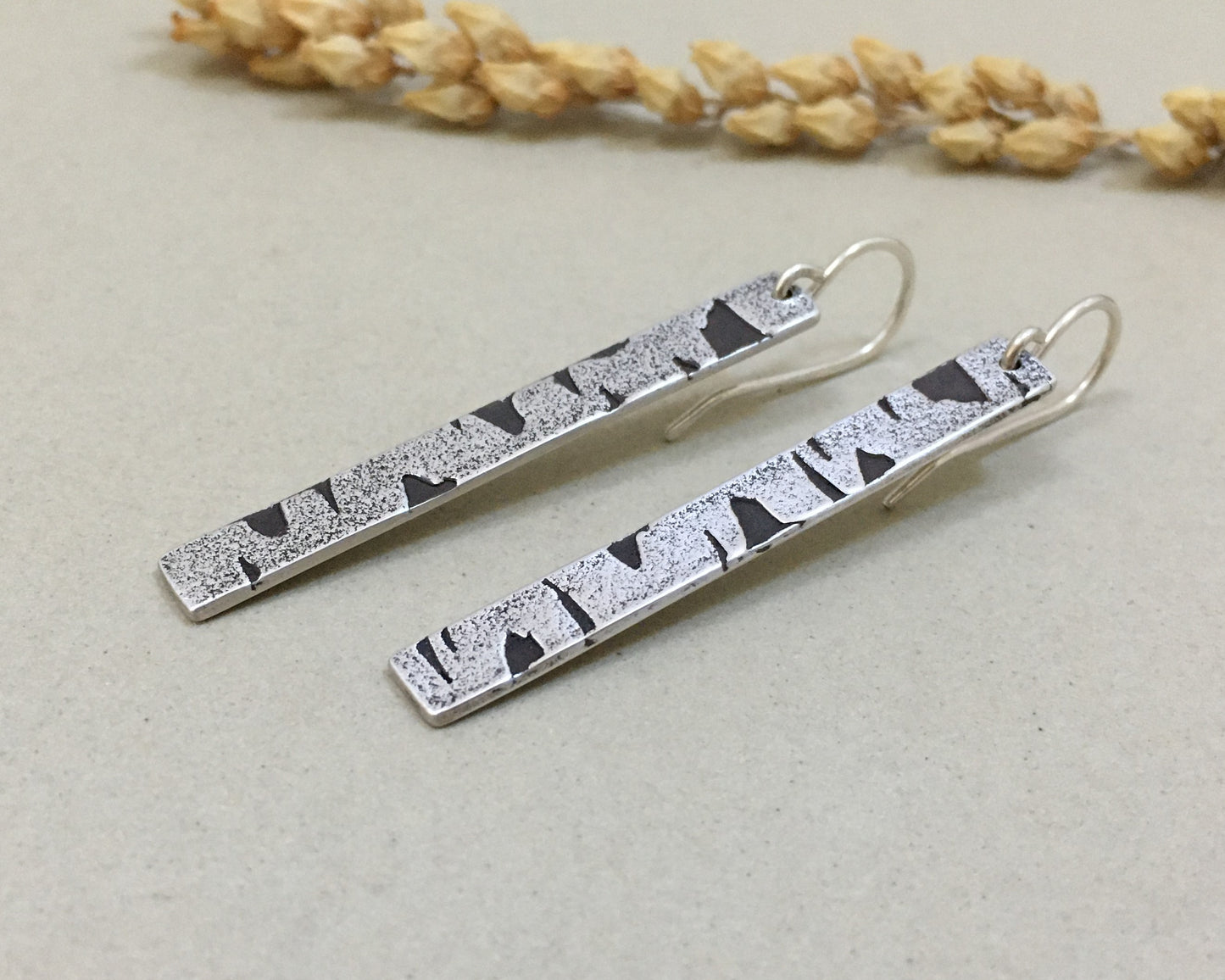 Birch bark earrings in oxidized sterling silver
